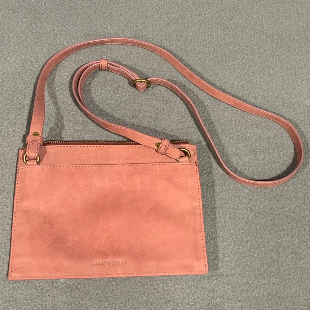 Lucky Brand Crossbody Bag Suede Leather Mauve Pink‎ Small Purse